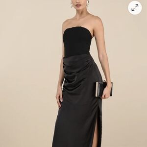 Lulu's Elegant Black Strapless Prom Dress
